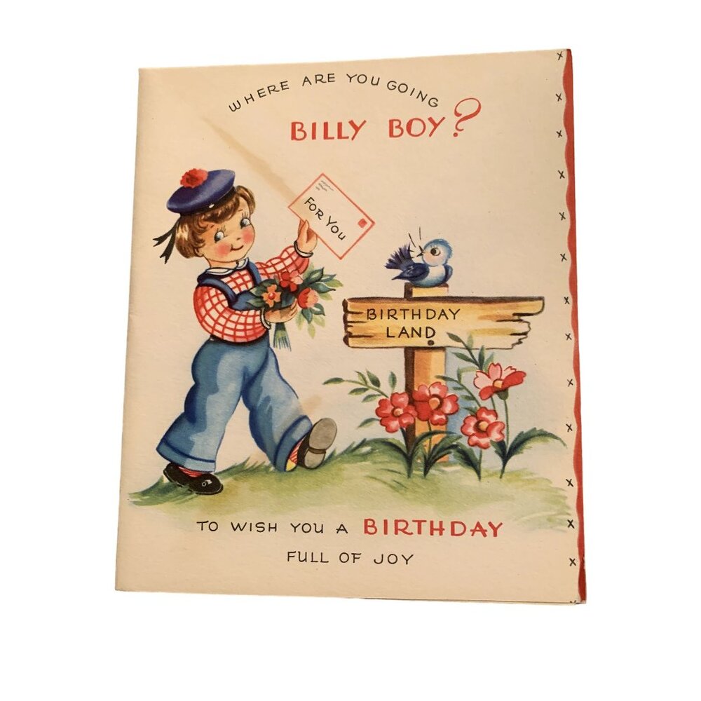 Vintage Child's Birthday Greeting Card Billy Boy Nursery Rhyme UNUSED